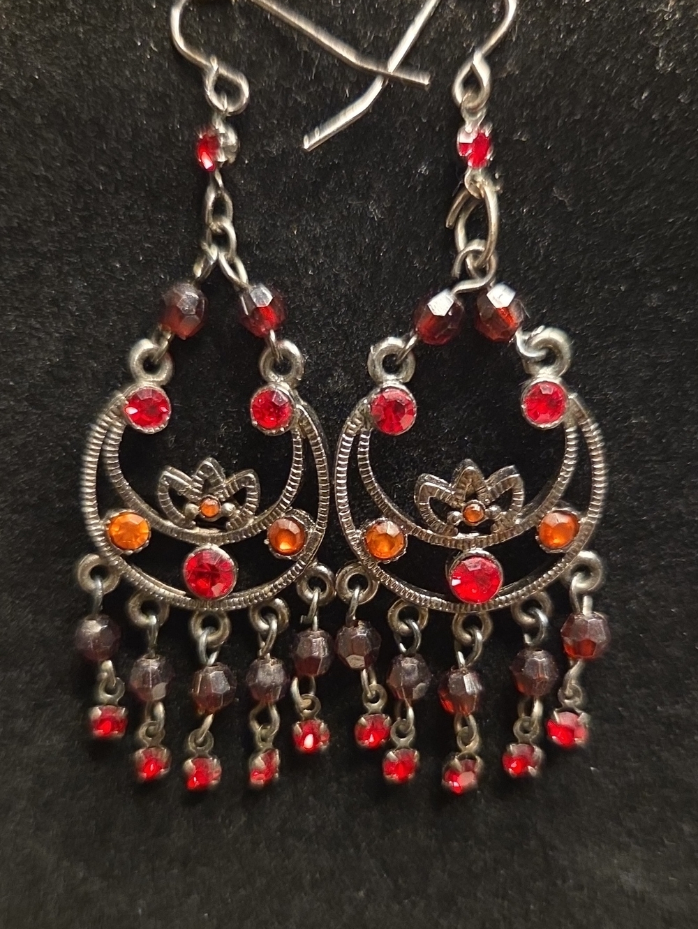 Bohemian Red & Orange Crystal Chandelier Earrings